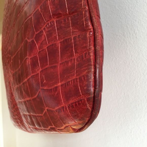 Cuoieria Fiorentina Italian leather square purse burgundy red faux croc pattern - Picture 8 of 16